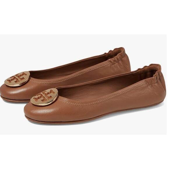 Tory Burch Minnie Travel Ballet Flats TAN  LEATHER SIZE 9 - Picture 1 of 5